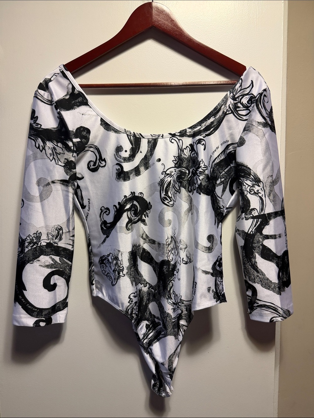 Versace Jeans Couture Women’s Black & White Scoop Neck Long Sleeve Bodysuit
